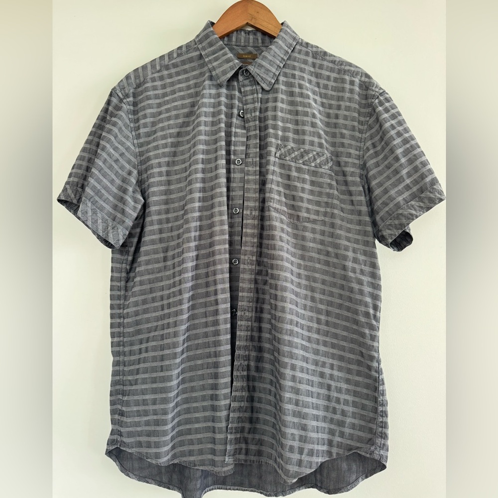 Pronto Uomo Charcoal and Light Gray Striped Shirt